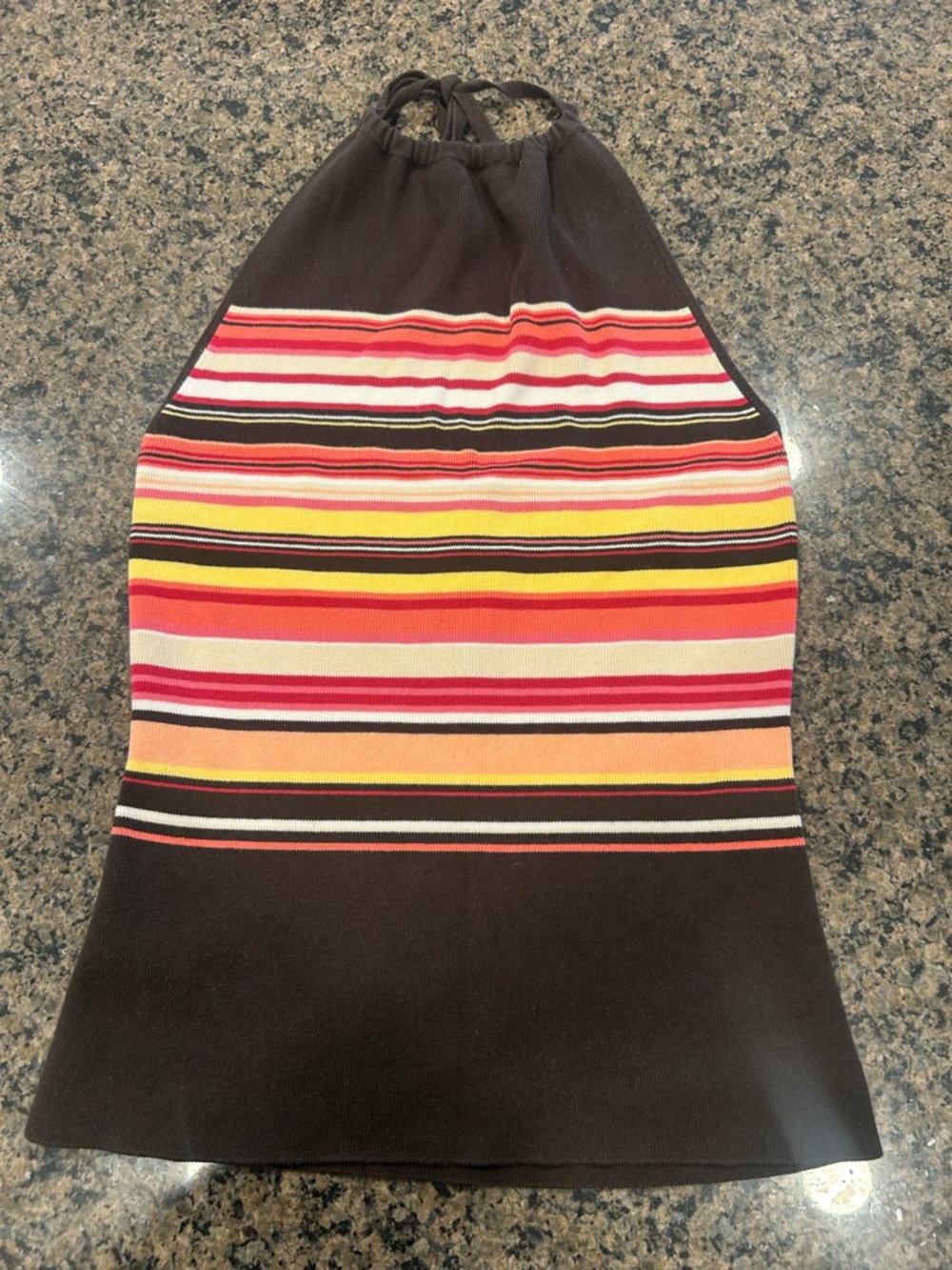LOFT Striped Halter Knit Top in Brown with Yellow, Orange and Pink